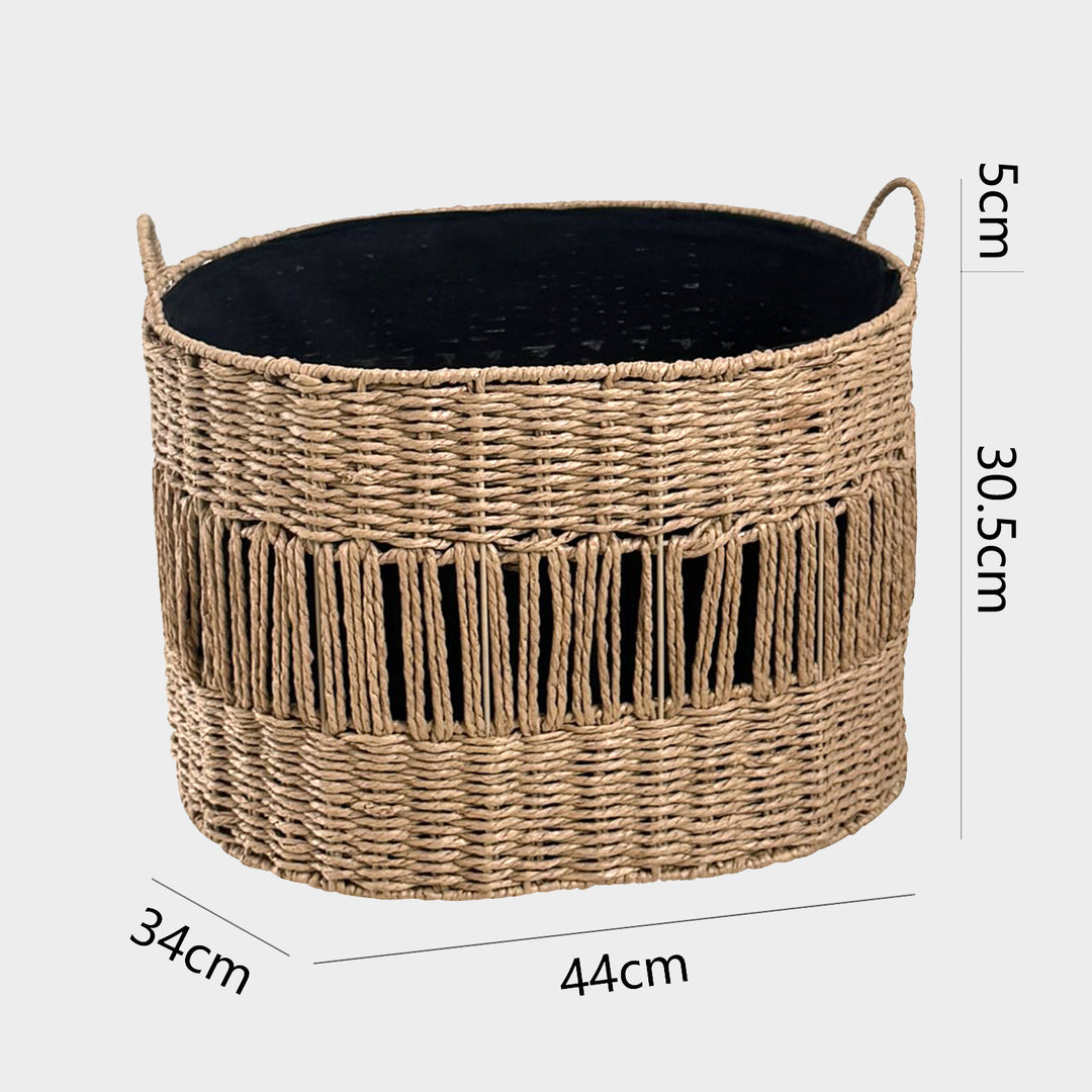Decorative storage basket with fringes