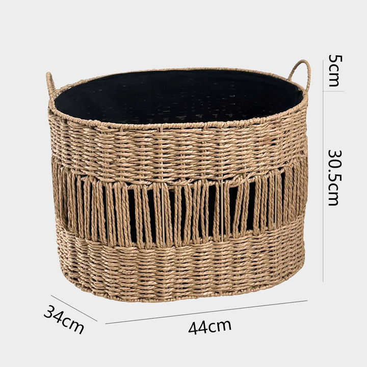 Decorative storage basket with fringes