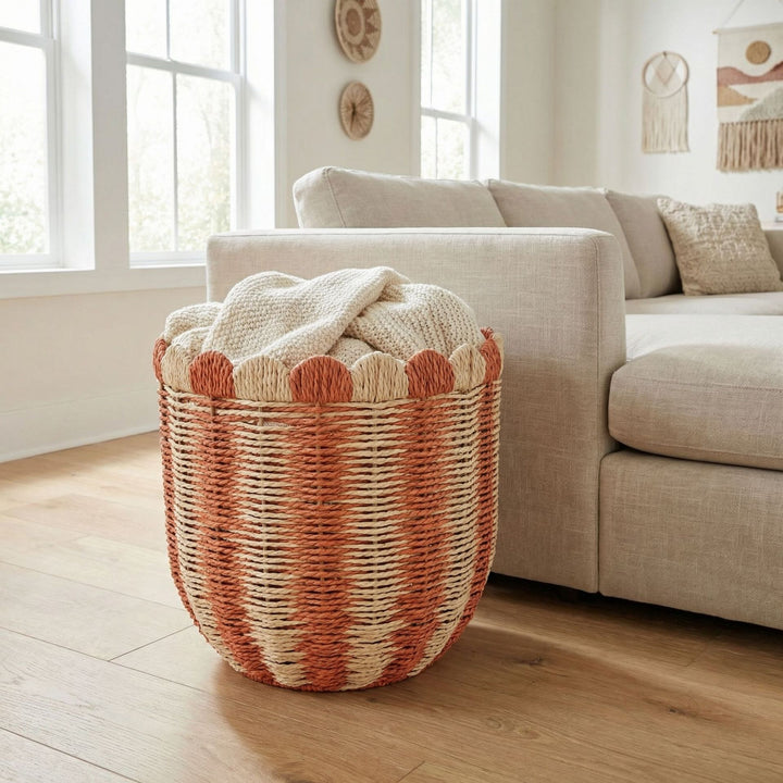Handwoven storage basket with wave edge