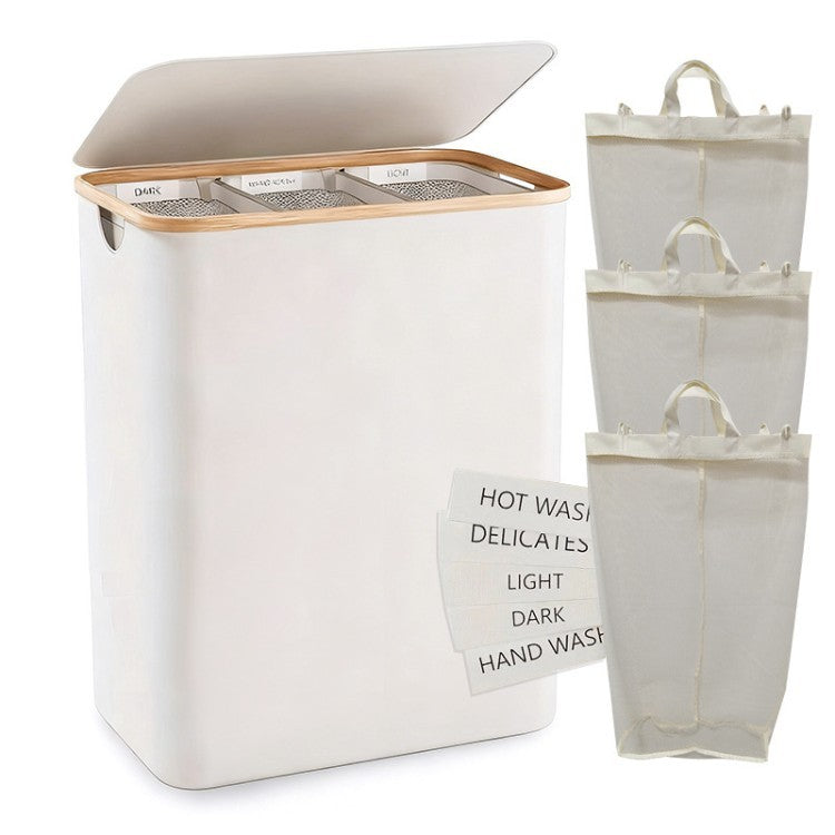 Laundry separation system with bamboo lid and multiple compartments