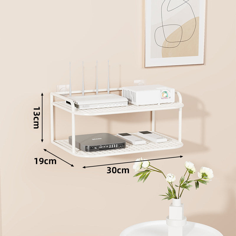 Wall-Mounted Two-Tier Ventilated Metal Mesh Electronics & Router Shelf Organizer