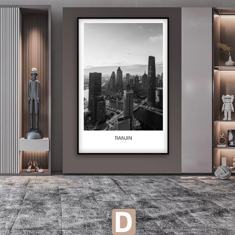 Framed Black and White London Cityscape Art Print