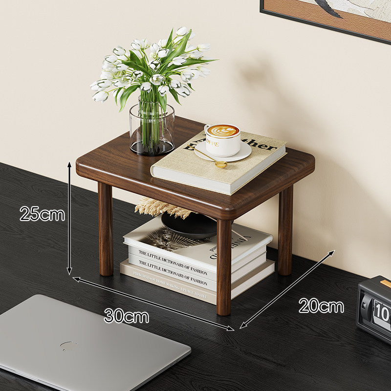 Compact Solid Wood Elevated Desk Display Stand with Under-Shelf Storage and Rounded Leg Design