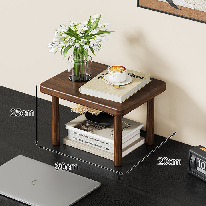 Compact Solid Wood Elevated Desk Display Stand with Under-Shelf Storage and Rounded Leg Design