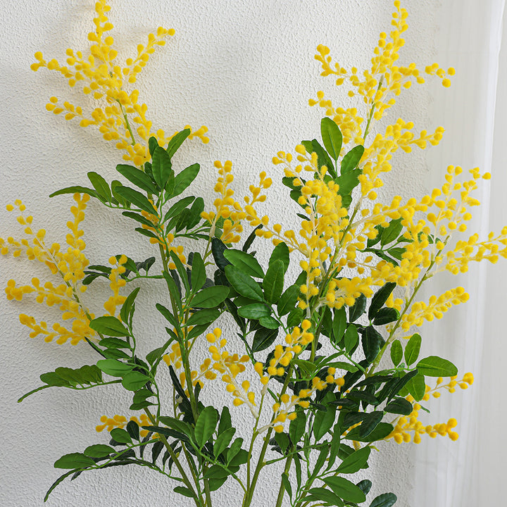 Artificial mimosa branch with detailed flowers and leaves