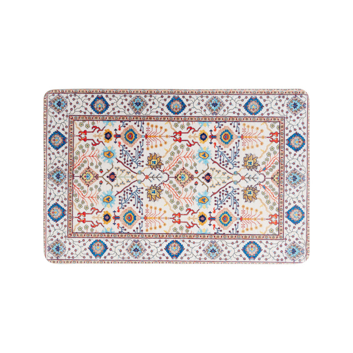 Oriental rug in Persian medallion style, machine-knotted short pile rug