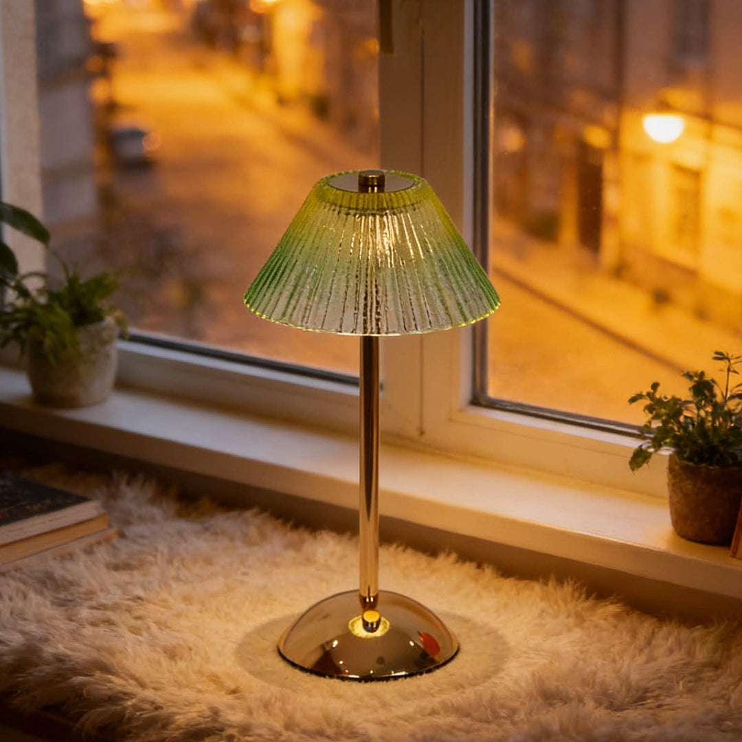 Ribbed glass desk lamp with brushed brass base