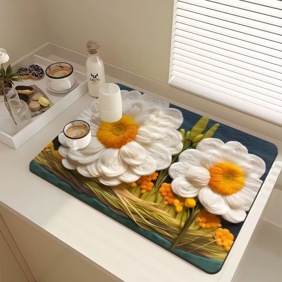 Floral-Themed Kitchen Mat