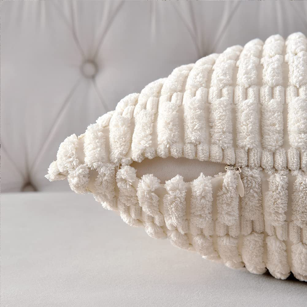 Textured Chenille Square Throw Pillow Cover with Hidden Zipper