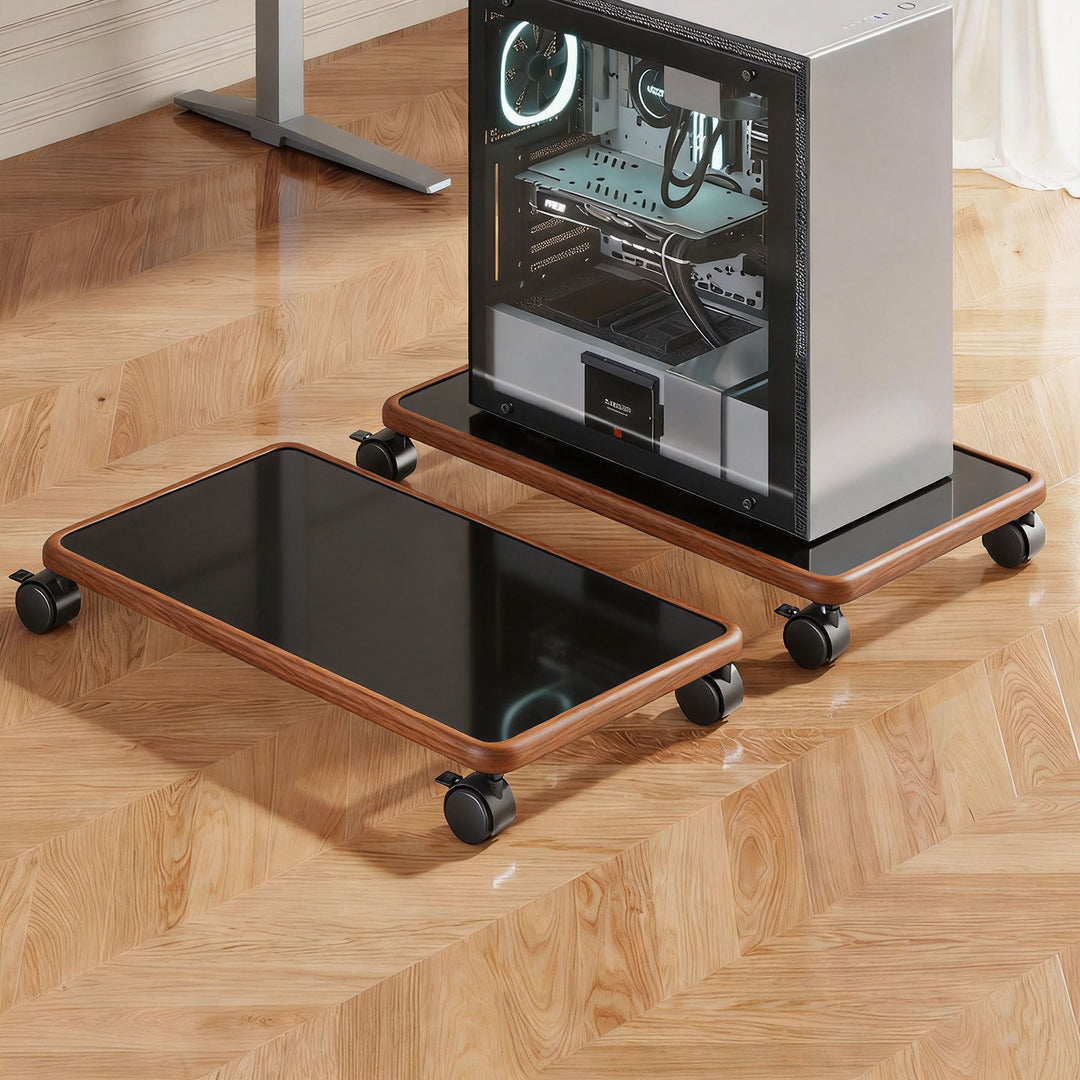 Mobile Under-Desk PC Case Pedestal with Low-Profile Ventilated Platform and Locking Swivel Wheels