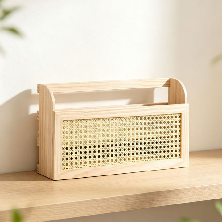 Stylish storage box made of wood and rattan