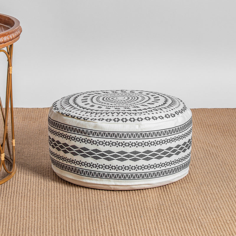 Beef padded seat pouf with ethnic jacquard pattern and sturdy canvas cover