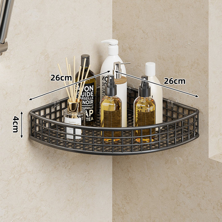 Corner Wall-Mounted Mesh Bathroom Shelf Organizer Semi-Circular Rustproof Metal Bottle Caddy