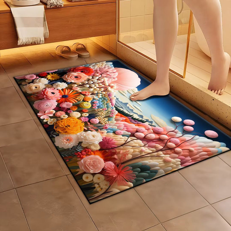 Artistic Floral Design Bath Mat
