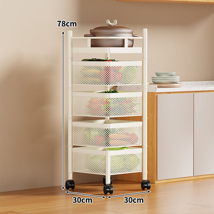 Narrow Corner Rolling Mesh Pantry Organizer Cart with Multi-Tier Deep Ventilated Baskets and Locking Casters