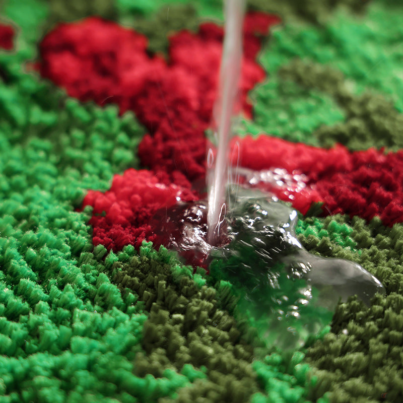 Christmas tree-shaped chenille rug with tufted bow look