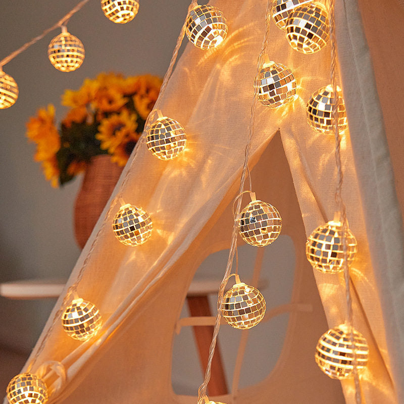 Warm LED mirror mosaic ball decorative string lights
