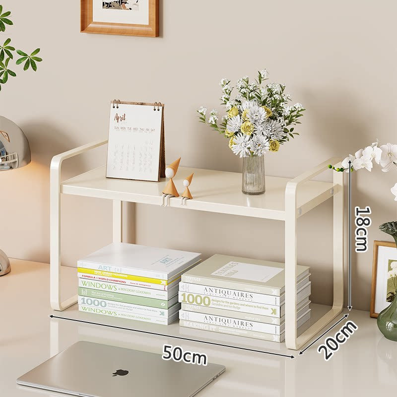 Compact Metal Stacked Desk Shelf Organizer with Open Frame Elevated Display