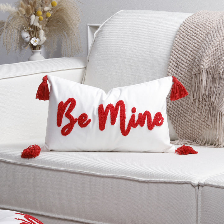 Plush Heart Appliqué Tassel Corner Decorative Throw Pillow Cover