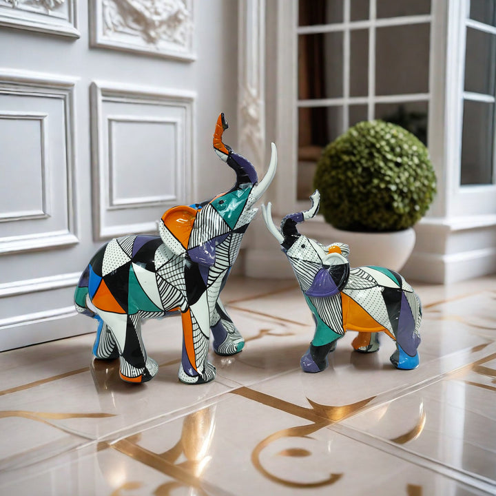 Artistic elephant figure with colorful design