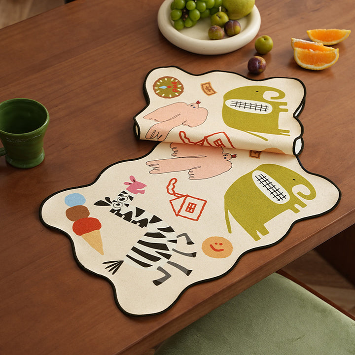playful kids' placemat made of non-slip washable silicone with animal designs