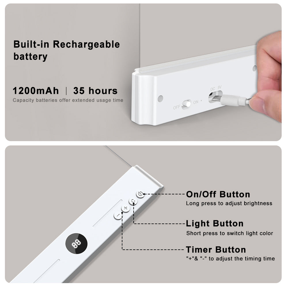 Edge-Lit Acrylic Makeup Mirror Panel with Digital Timer and USB-C Rechargeable LED Base