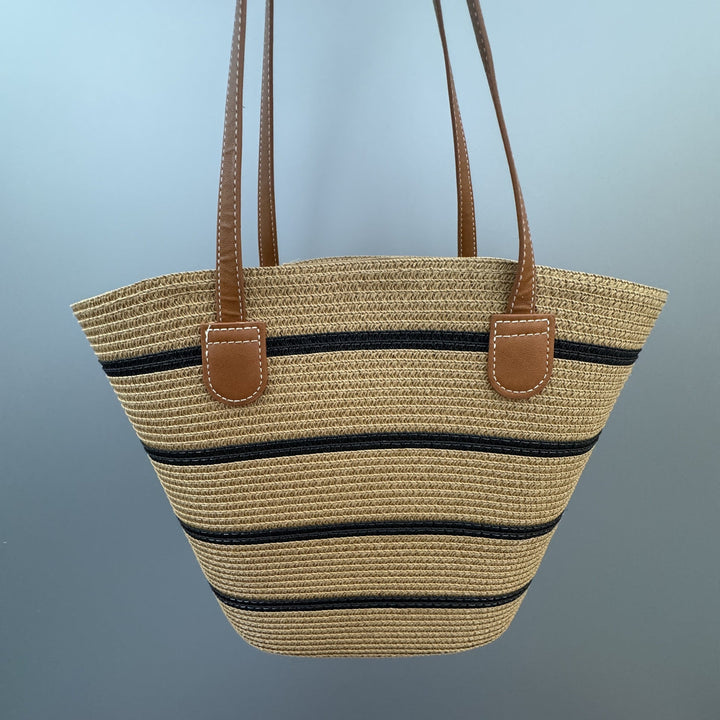 Basket bag with leather handles