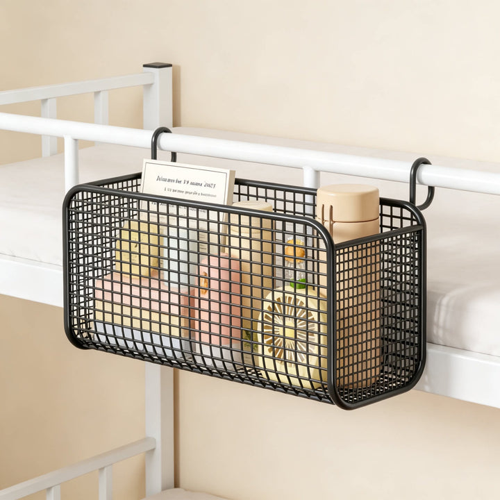 Bedside Mesh Hanging Organizer with Triple Compartments and Over-Rail Hooks