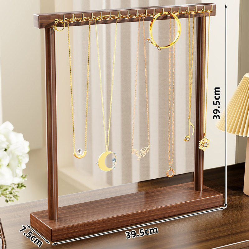Wooden Vertical Necklace and Bracelet Display Stand with Multiple Hooks and Weighted Base