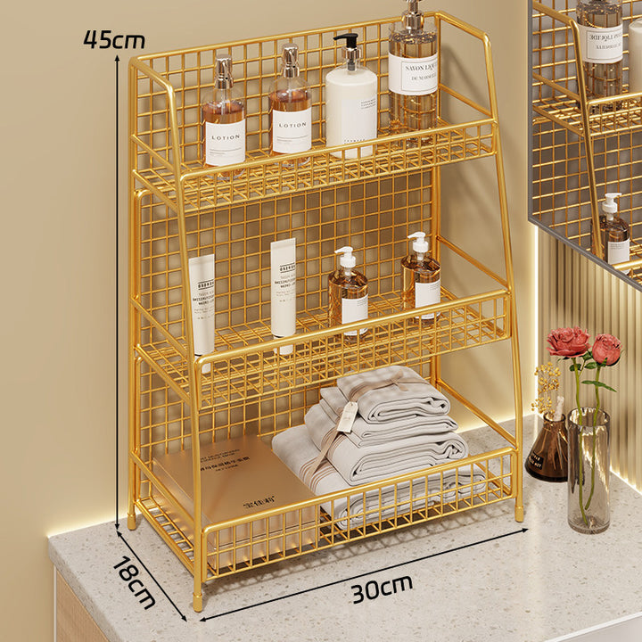 Multi-Tier Wire Grid Countertop Organizer with Angled Frame and Ventilated Mesh Shelves