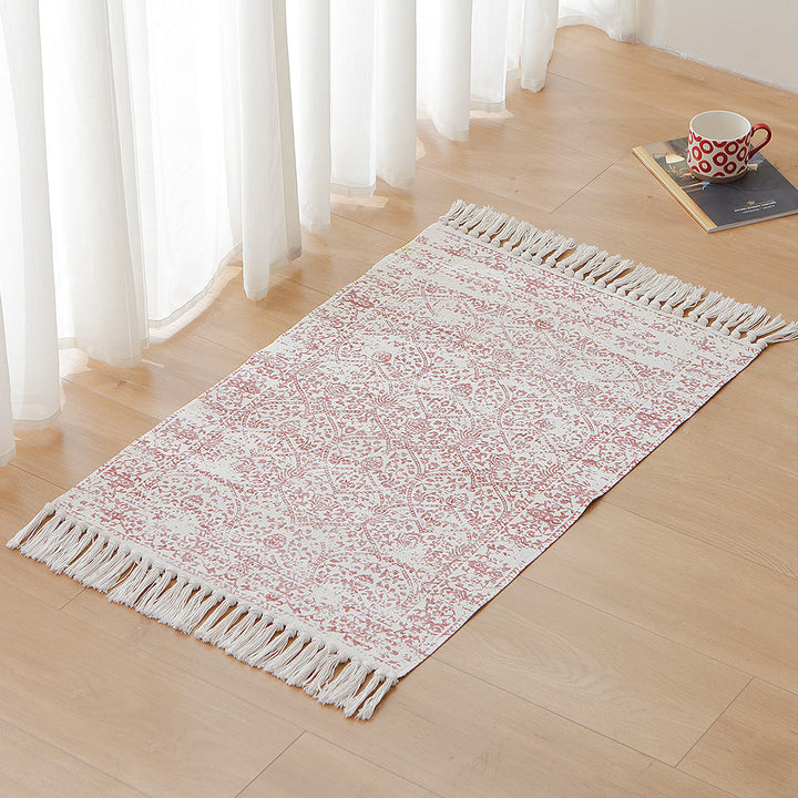 Woven vintage rug runner with fringes and oriental used look