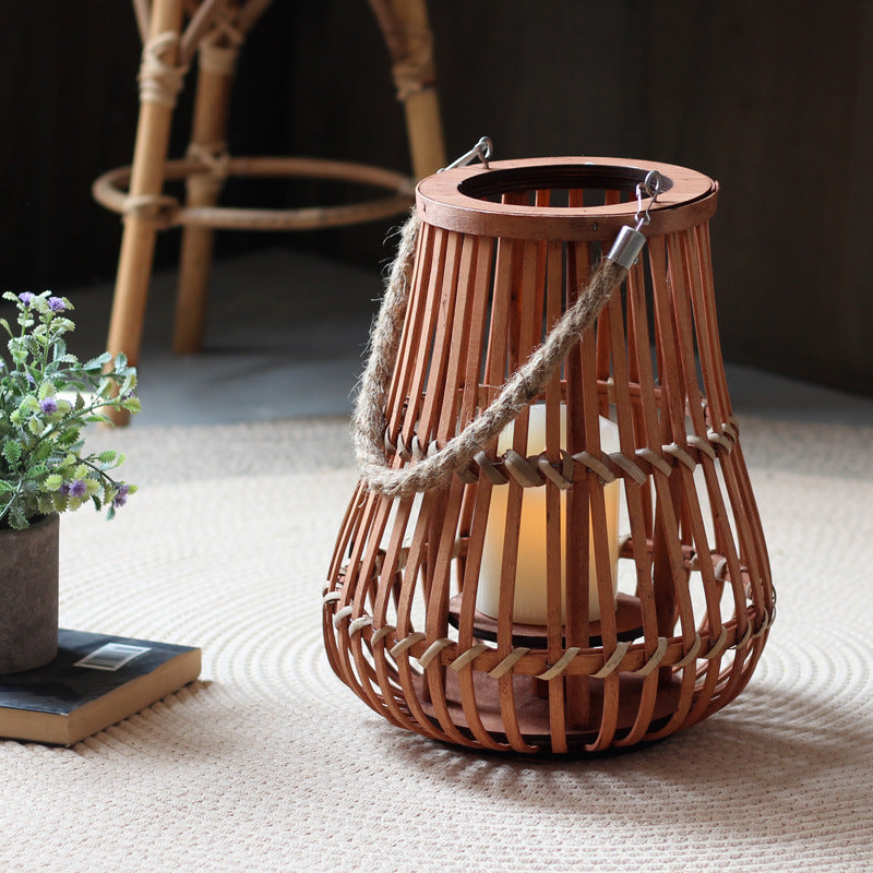 Handcrafted lantern made of wood and wicker