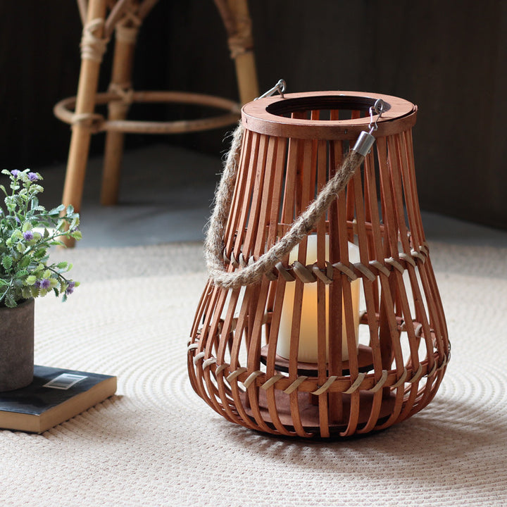 Handcrafted lantern made of wood and wicker