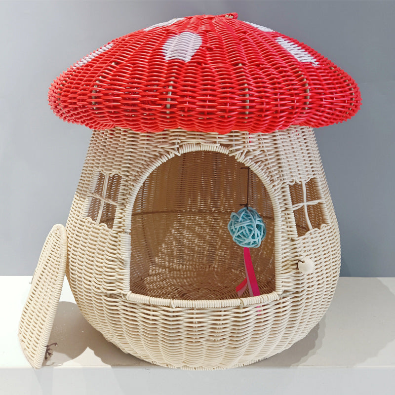 Playful cat basket in mushroom design