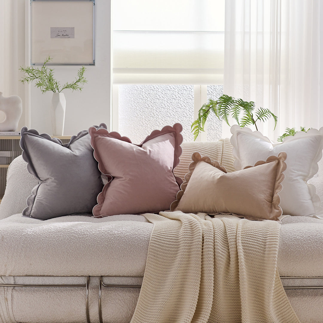 Plush Scalloped Velvet Throw Pillow Cover
