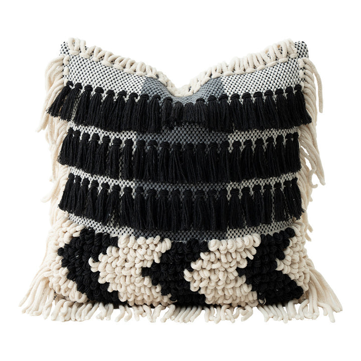 Decorative Boho cushion with cotton tufting, fringes and tassels