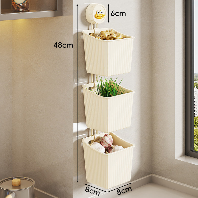 Vertical Three-Tier Ribbed Plastic Suction-Supported Corner Storage Basket System