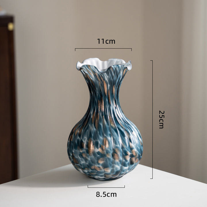 Hand-Blown Textured Swirl Bud Vase with Ruffled Flared Neck