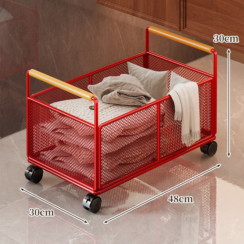 Rolling Mesh Storage Cart with Wooden Handles