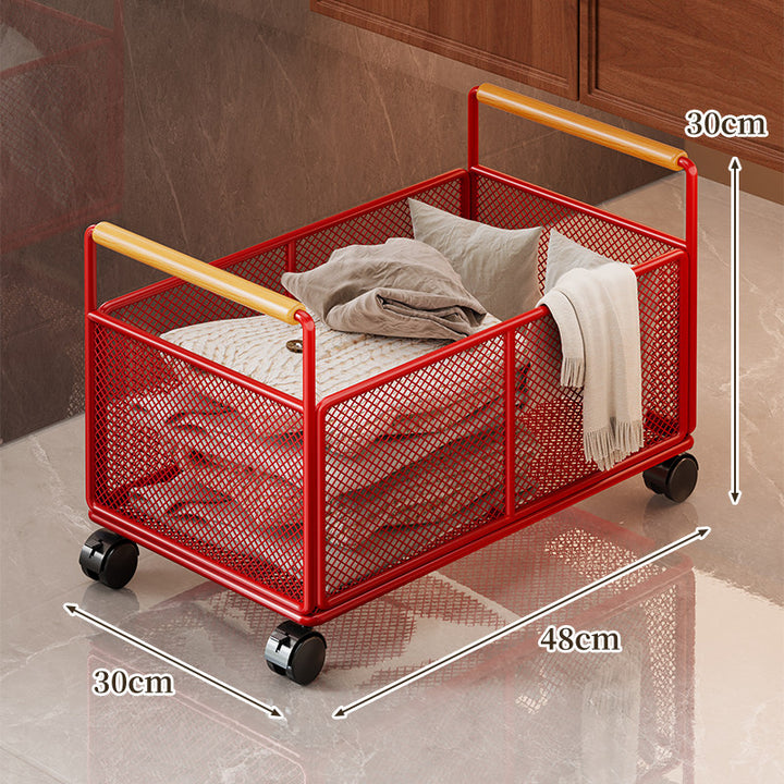 Rolling Mesh Storage Cart with Wooden Handles
