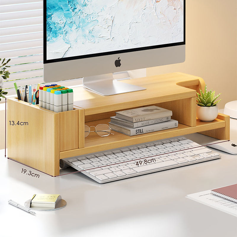 Wooden Monitor Riser with Lockable Drawer and Pen Organizer
