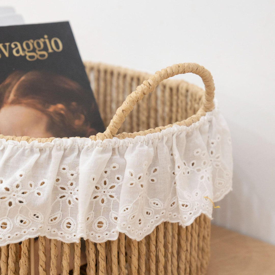 Charming storage basket with ruffle detail