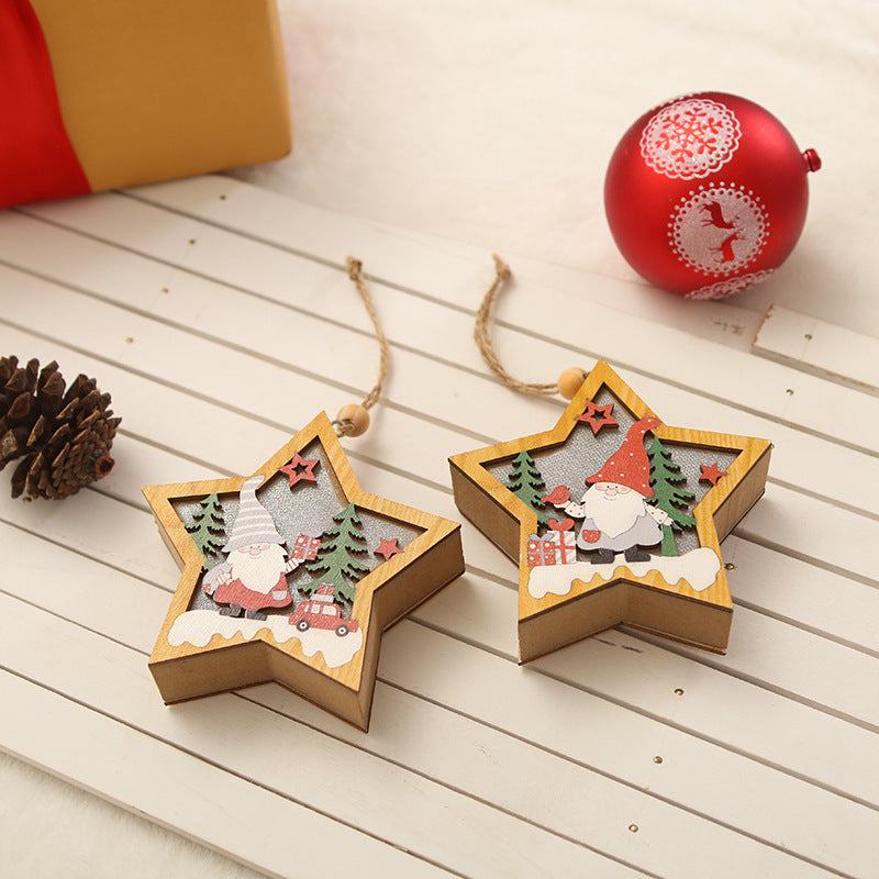 Decorative wooden star with Christmas motif