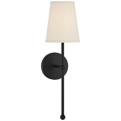Metallic vertical wall lamp with cone-shaped fabric shade