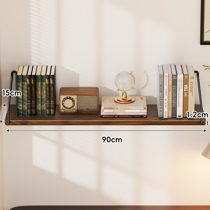 Small Wall-Mounted Floating Shelf with Minimal Metal U-Brackets and Thin Solid Wood Board