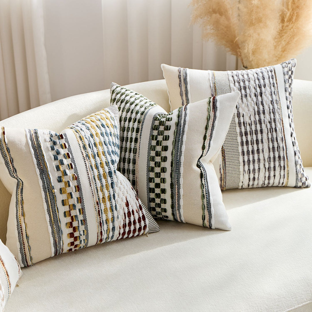 Handloom Textured Striped Square and Lumbar Pillow Covers