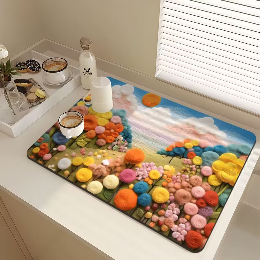 Floral-Themed Kitchen Mat