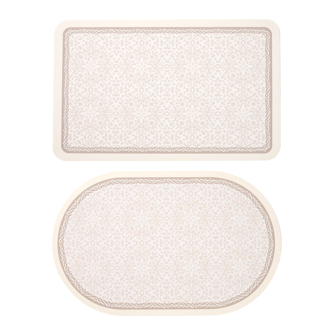 Avarnia Bath Mat Set made of soft microfiber with non-slip latex backing and delicate ornamental print