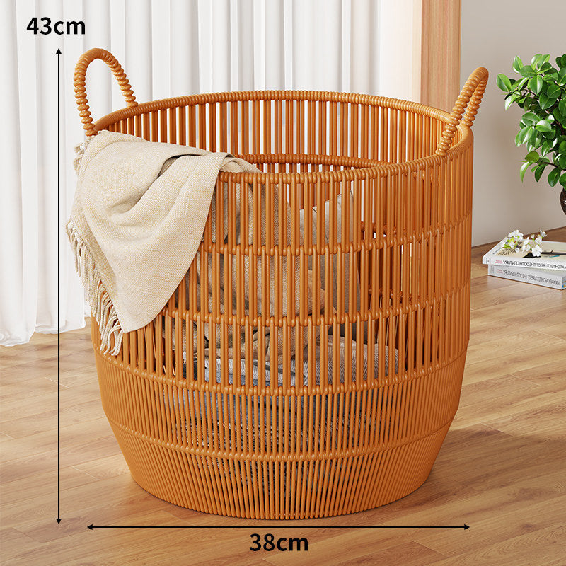 Handwoven Synthetic Rattan Laundry and Blanket Basket with Handles