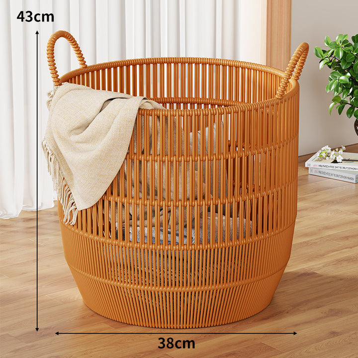 Handwoven Synthetic Rattan Laundry and Blanket Basket with Handles